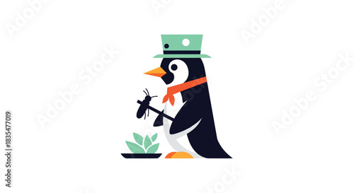 Penguin icon with a hat and cane
