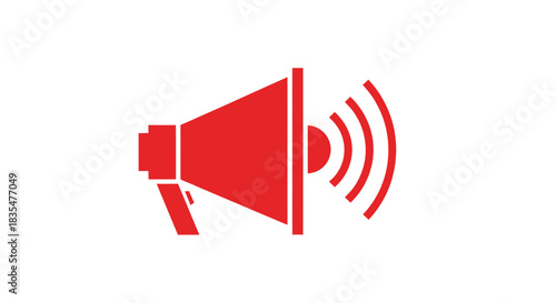 Red megaphone with sound waves icon