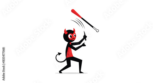 Cartoon devil with bat and small knife