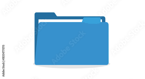 A blue folder with a top tab lies flat on a white background