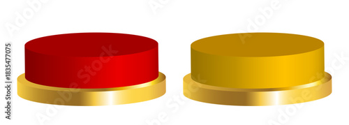 Golden and silver buttons. Vector 3d illustration isolated on white background.