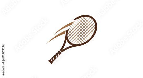 Brown tennis racket silhouette with speed lines