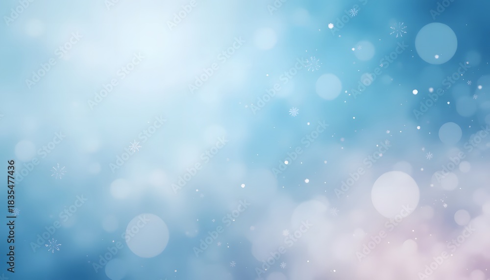 Obraz premium blue winter abstract background with snowflakes and sparkling bokeh