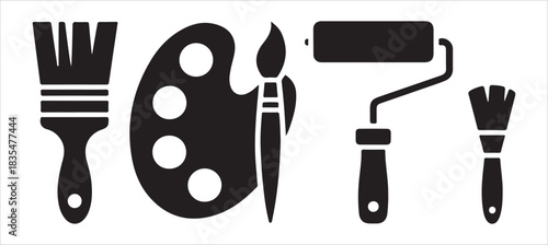 Hairbrush vector black silhouette icon set isolated on white background for styling use