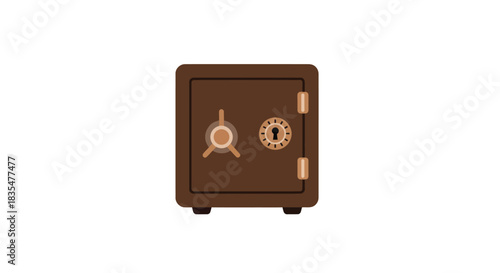 Brown, front-facing safe with a dial and handle