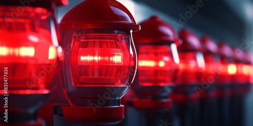 A row of red lights are lit up. They are all red and are in a row