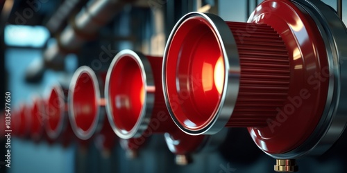 Industrial scene featuring red lights on equipment