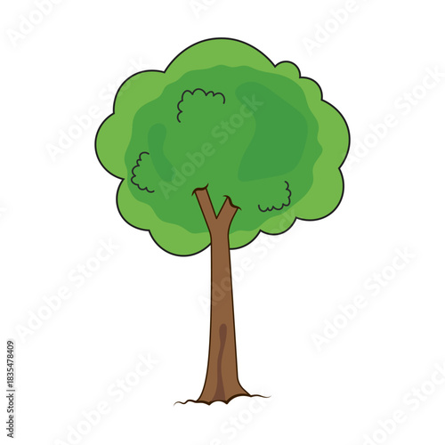 Cartoon Green Tree Vector Illustration. Perfect for childrens books, educational materials, games, apps, nature themed projects, logos, stickers and environmental graphics.