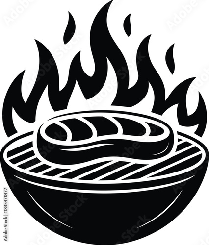 Sizzling steak on grill fire silhouette