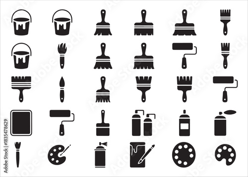 Set of various hair brushes vector icons for styling and grooming, featuring different shapes