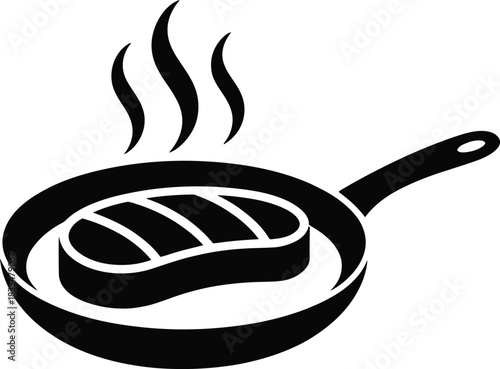 Steaming steak in a frying pan silhouette