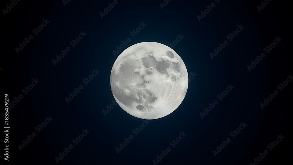Fototapeta premium telephoto. Super moon in crisp detail against a deep blue night sky with visible lunar craters. STEM education sheets, lab safety posters, designed for STEM education and laboratory safety posters.