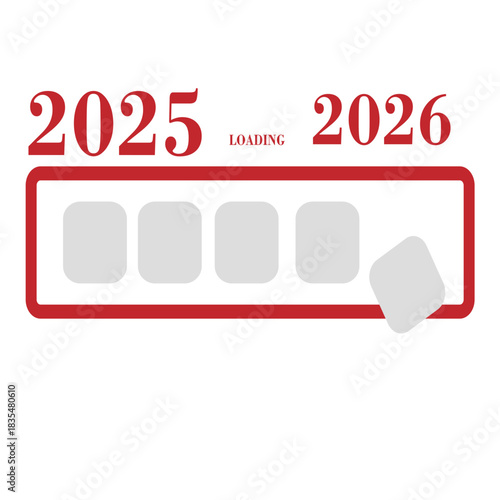 Loading bar transitioning from year two thousand twenty five to two thousand twenty six in red