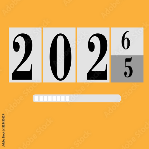 2026 Happy New Year Merry Christmas background with fireworks. 2026 elegant greeting card design in blue and gold for company celebrations  the year with a progress bar on an orange colored background