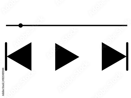 Illustration of a media player interface with play, rewind, and fast forward buttons and a slider bar