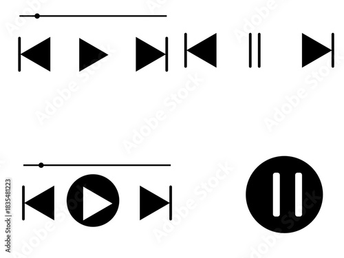 Illustration showing media player controls including play pause forward and rewind buttons and slider bar