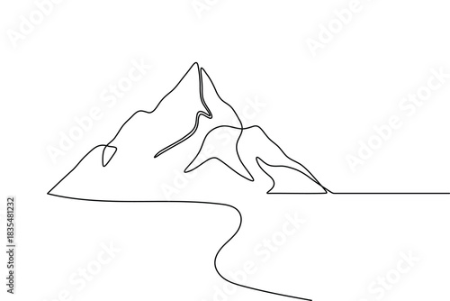 Mountain peak landscape continuous one  line art  abstract