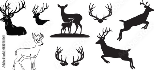 Deer silhouette vector illustration for wildlife nature and hunting designs