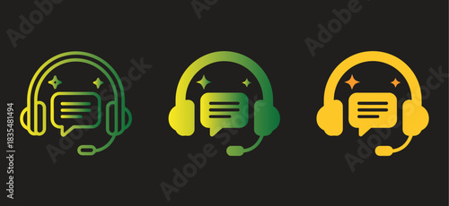 Neon Customer Support Icons — stock vector containing of Online Chat, Help Desk, Call Center Headset Vector Set on Dark Background