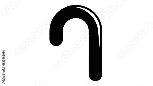 Black candy cane silhouette simple graphic design element, festive icon. isolated on white background, Vector