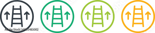 ladder, stairs, climb, progress, success, growth, career, development, upward, arrows, steps, journey, concept, icons, symbols, set, collection, dark gray, green, yellow, white background