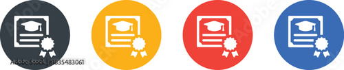 diploma icon, certificate icon, graduation icon, education icon, award icon, document, scroll, mortarboard, cap, ribbon, seal, symbol, sign, graphic, vector, illustration, isolated, white background, 