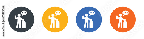 icon, set, speaking, podium, presentation, speech, announcement, communication, public speaking, debate, discussion, person, audience, symbol, graphic, design, illustration, vector, isolated, white ba