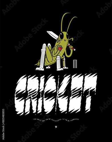 This fun vector graphic features a cricket-playing grasshopper with a bat and ball, perfect for sports fans