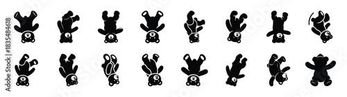 A set of funny  teddy bear doing Valentines Day silhouette icon. Valentines Day vector isolated on transparent background.