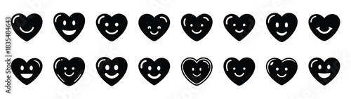 A set of funny  candy heart with Valentines Day silhouette icon. Valentines Day vector isolated on transparent background.