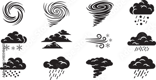 Weather nature elements illustration with wind snow storm cloud and tornado