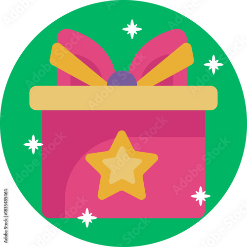 A wrapped present with a ribbon, styled with whimsical, magical unicorn colors.