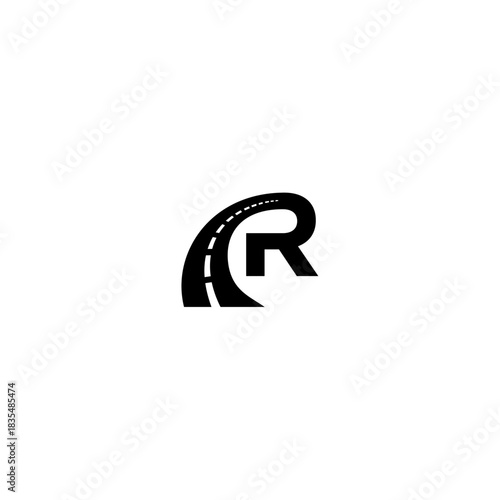 Road and Letter R Logo Design Concept.