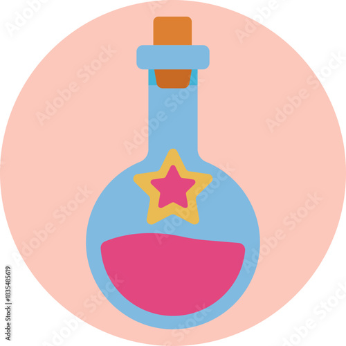 A glowing potion bottle filled with sparkling, magical liquid.