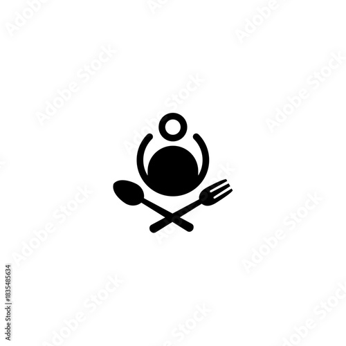 Silhouette of a person with crossed spoon and fork.