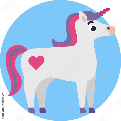 A mythical horse with a single spiraled horn on its forehead.