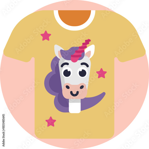 A t-shirt featuring a colorful unicorn graphic.