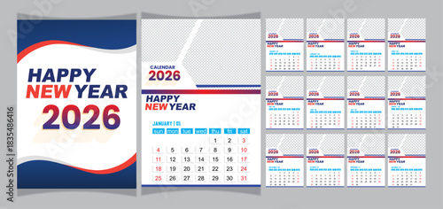 new year 2026 calendar templates with image placeholders
