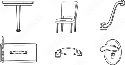 Collection of antique furniture hardware and chair design elements
