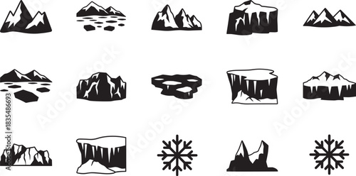 Collection of Cliff and Iceberg Illustrations Isolated on Transparent Background