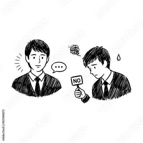 Hand-Drawn Black and White Business Communication with Rejection Element