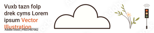 Cloud technology, nature connection, smart traffic signals, wireless communication, environmental , modern design. Minimal cloud drawing, floral branch traffic light with signal. Cloud technology