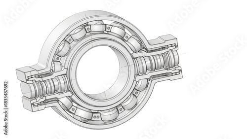 Cutaway View of Industrial Ball Bearing Component in Mechanical Engineering Technical Illustration