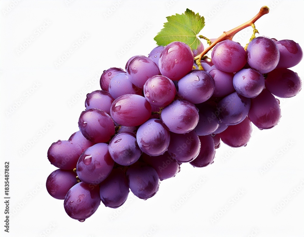 Fototapeta premium cluster of purple grapes falling isolated on transparent white background