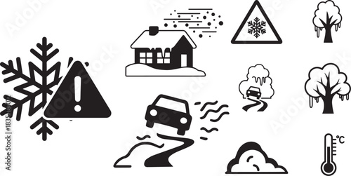 Winter Hazard Signs and Elements Vector Set on Transparent Background