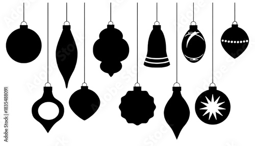 a collection of minimalist black and white christmas ornament silhouettes