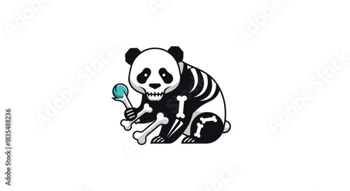 Panda with bones eating candy