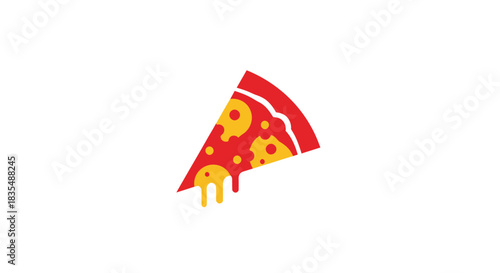 Stylized slice of pizza with melted cheese on white