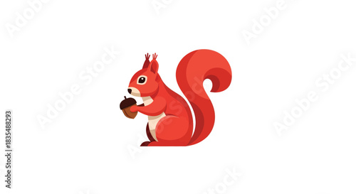 Cartoon red squirrel with acorn