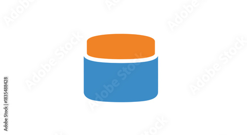 A two-tone cylinder shape graphic, orange on top and blue below